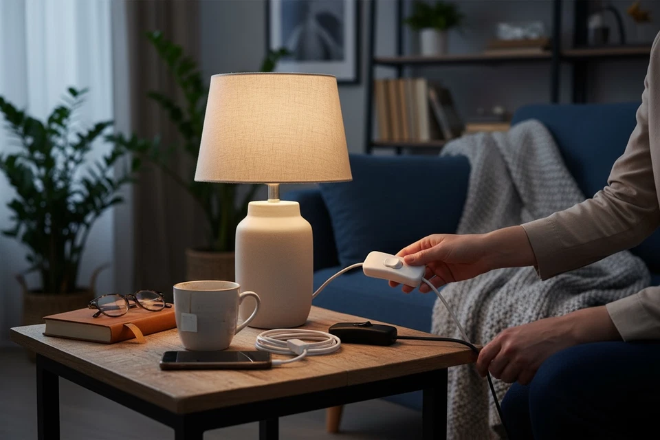 ✅ Schnurschalter weiß 2A 250V Lampen Schalter Schnurzwischenschalter 2Pin Wippe - Bild 3 von 4