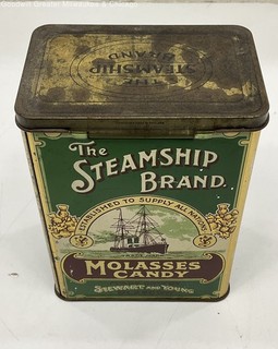 Vintage " The Steamship Brand Molasses Candy" Metal Advertising Can