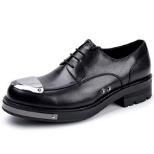 British Men Formal Shoes Metal Rivets Cowhide Lace Up Shoes Leather Dress Shoes