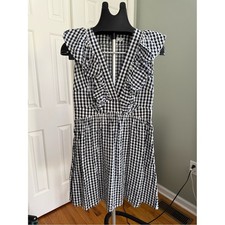 NA-KD Black White Gingham Ruffle Sleeve Mini Dress Cottagecore Size 36