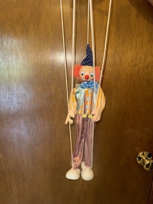 Vintage 17  Handmade Wooden Marionette Puppet Colorful Clown