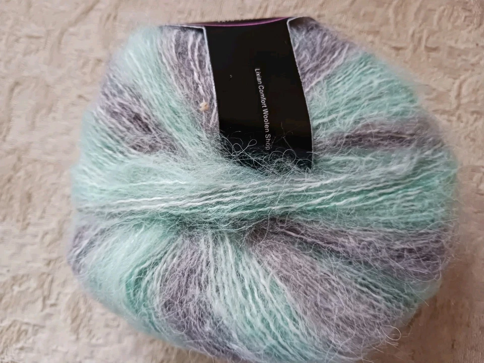 Muyuan Mohair Blend Laceweight Yarn 10 Sks Aqua Blue & Gray Variegated 25 Gram - Image 3 of 4
