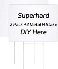 Blank Yard Signs with Stakes, 2 Pack 13.5 X 10.5 Inches White Plastic Lawn Signs