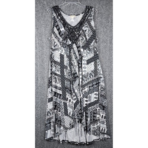 World Unity Dress Womens XL Black White Paisley Patchwork Boho High Low Midi