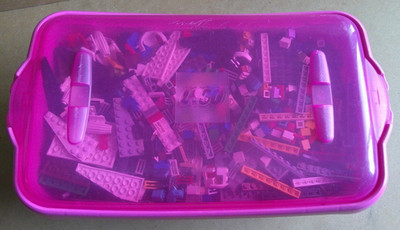 Original LEGO Bricks Assorted Pieces PINK Container with Lid  (full bucket)