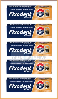 5x Fixodent Plus Unbeatable Bite - Full/Partial Denture Adhesive Cream - 40g