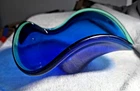 Vintage Murano Style Sargasso Style Hand Blown Art Glass Bowl ~ Cobalt Blue 8x4"