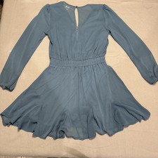 Altar'd State Blue Sheer Long Sleeve Mini Dress - V-Neck Boho Fit & Flare Size 4
