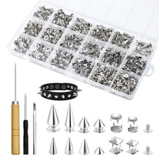 543 Sets Punk Studs and Spikes Kit 8 Size Cone Spikes, Square Pyramid Studs R...