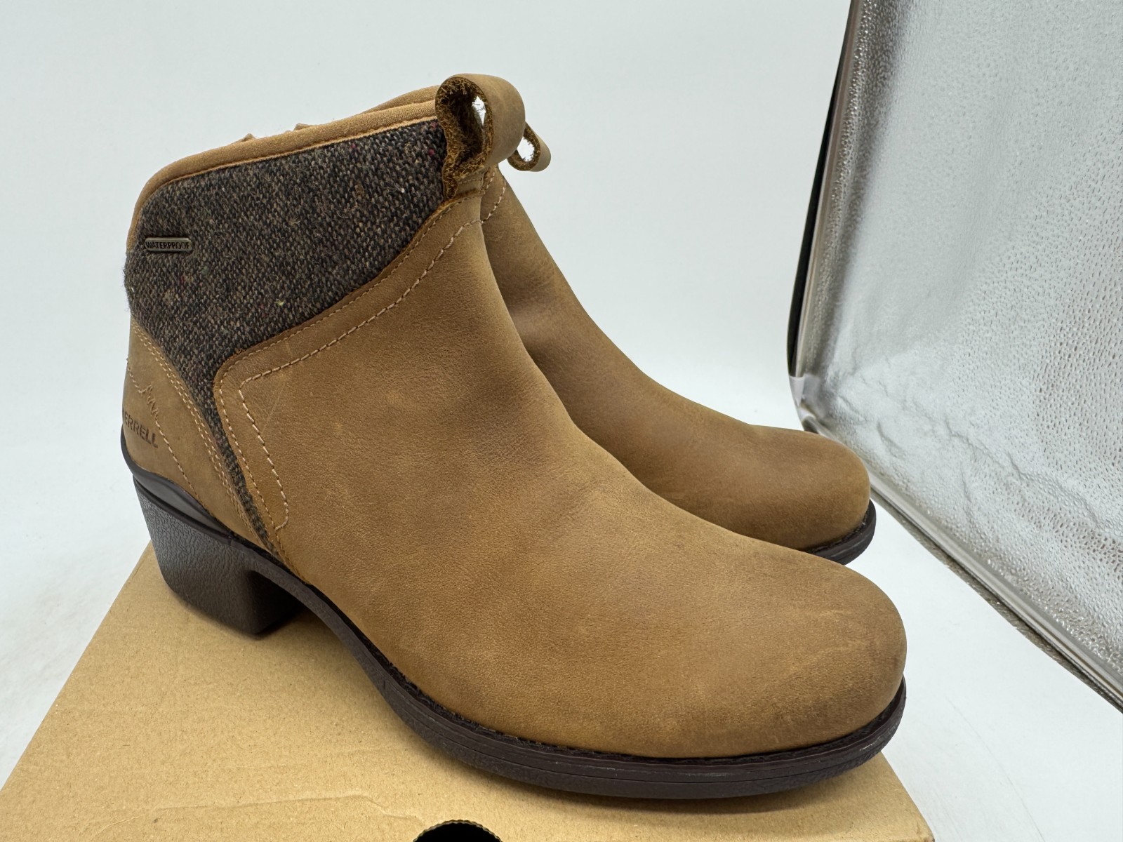 Stivali Merrell Chateau II Mid Pull donna pelle marrone tacco a blocco outdoor 8 5