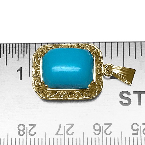 14k Solid Yellow Gold Genuine Turquoise Pendant # P955 - 第 2/6 張圖片