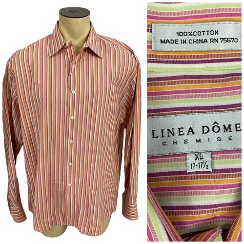 Linea Dome Shirt Mens XL Sleeve 17 Orange Stripe Work Office Church Date Preppy