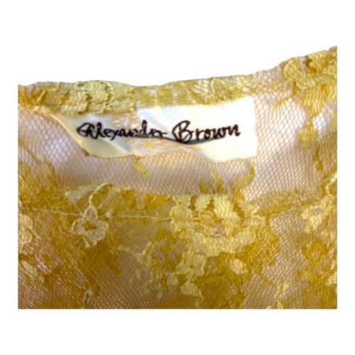 Vintage Sheer Yellow Crinkled Lacy Maxi Dress by Alexander Brown Whimsigoth 1990 - Picture 5 of 12