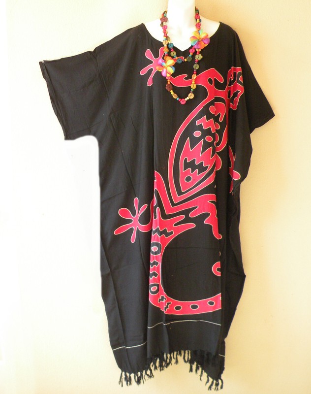 KD275 Red Gecko Women Kaftan Kimono Rayon Tunic Plus Maxi Dress -S, M, L, XL, 1X