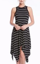 Karen Kane 1K18146 Black/White Striped Stretch Knit Handkerchief Hem Dress  $108