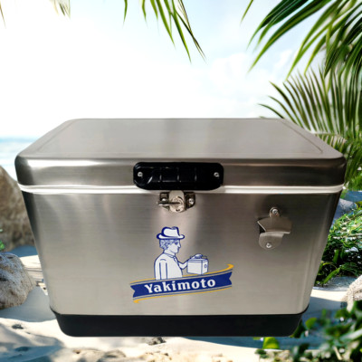 Yakimoto 54 Qt Beach Cooler,Easy Carry Outdoor Cooler,Stainless Steel Silver