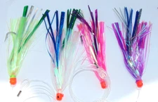 4 Trolling Lure Mylar Skirt Sea Fishing Mahi,Tuna,ONO Saltwater Striker Rigged