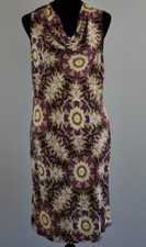 Ellen Tracy Women’s L Dress Brown Purple Navy Sleeveless Jersey Knit Stretch