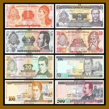 Honduras 1 2 5 10 20 50 100 500 Lempiras (8 Pcs Full Set), 2012-2016 P-96-78 Unc