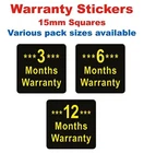 15mm Square - 6 Month Warranty Stickers / Labels - Various Pack Sizes Available