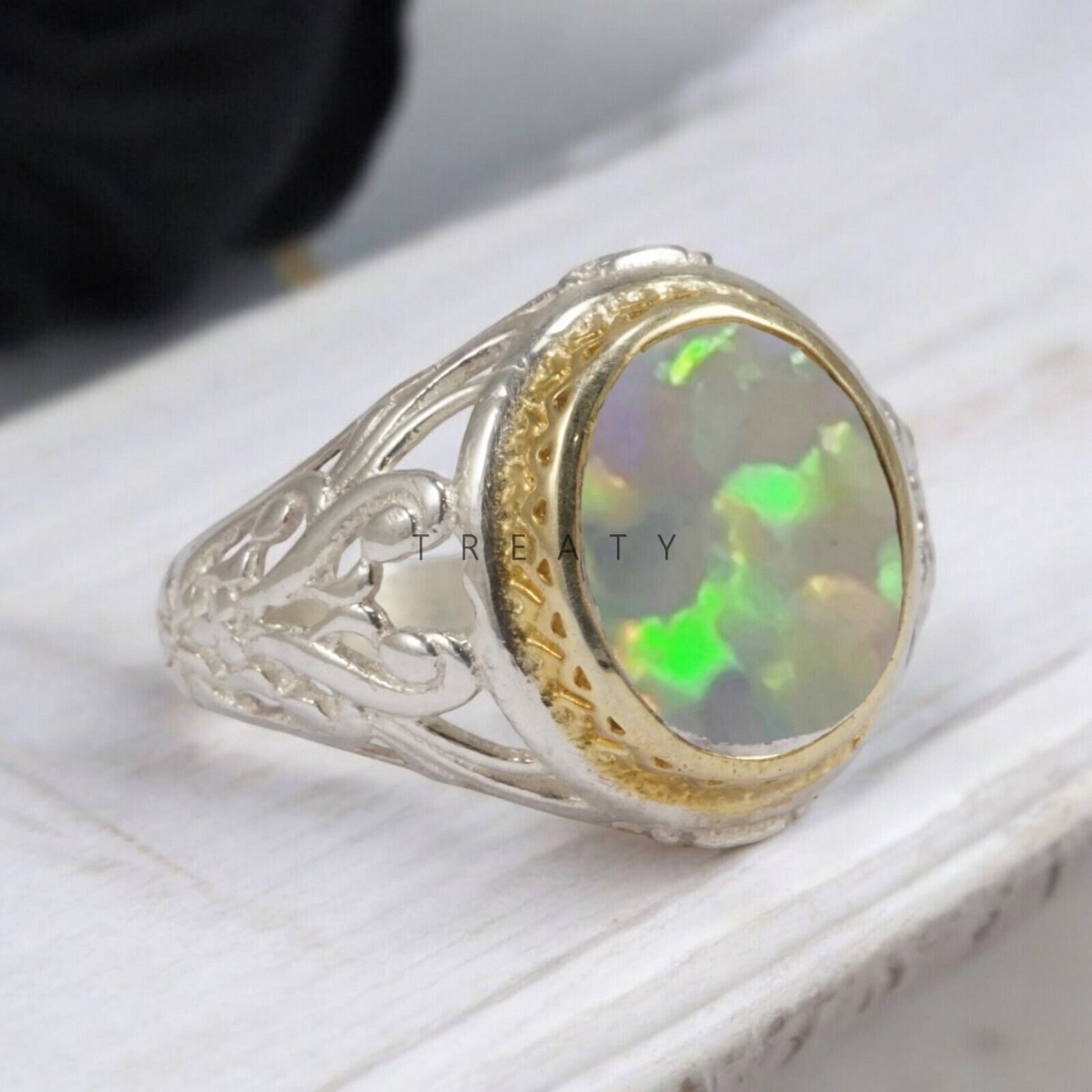 Opal Oval Cut Gemstone With 925 Sterling Silver Ring For Men's #187 *