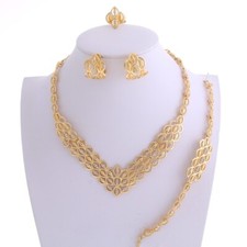 New Gold Plated Tone Metal Necklace Bracelet Earring Set HQX366-GLD