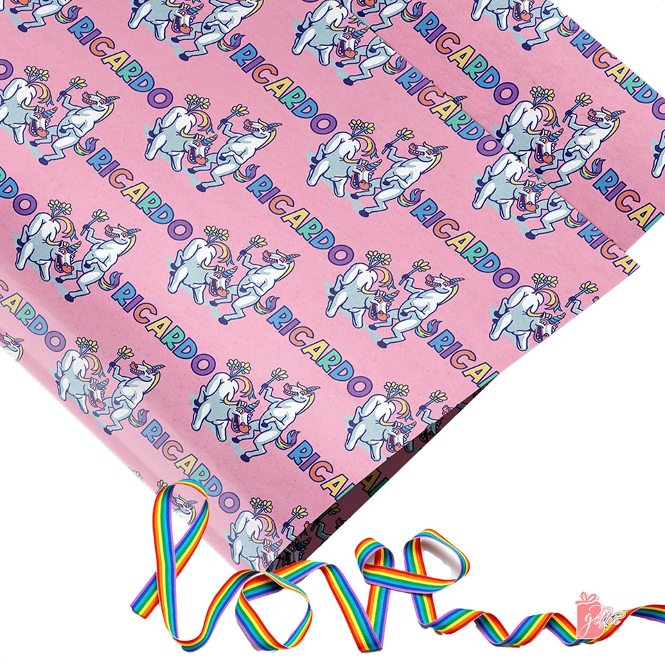 Nombre Papel de Envoltura Personalizado Orgullo Unicornios y Margaritas Envoltura de Regalo Foto 2 de 4