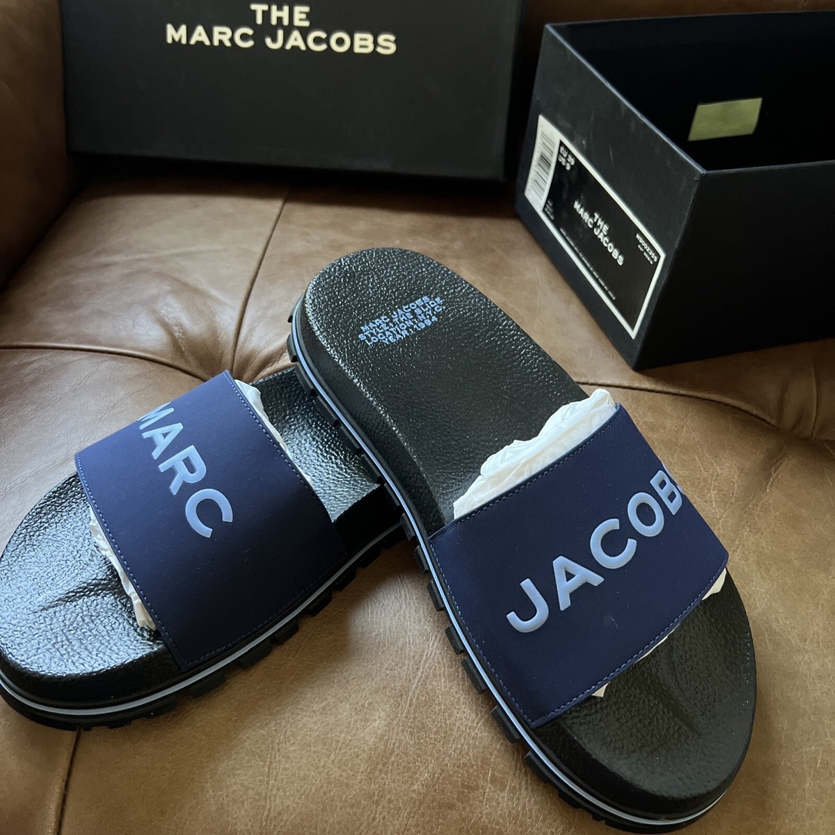 NEW Marc Jacobs Slides The Slide Sandals Logo Slip On Shoes Womens