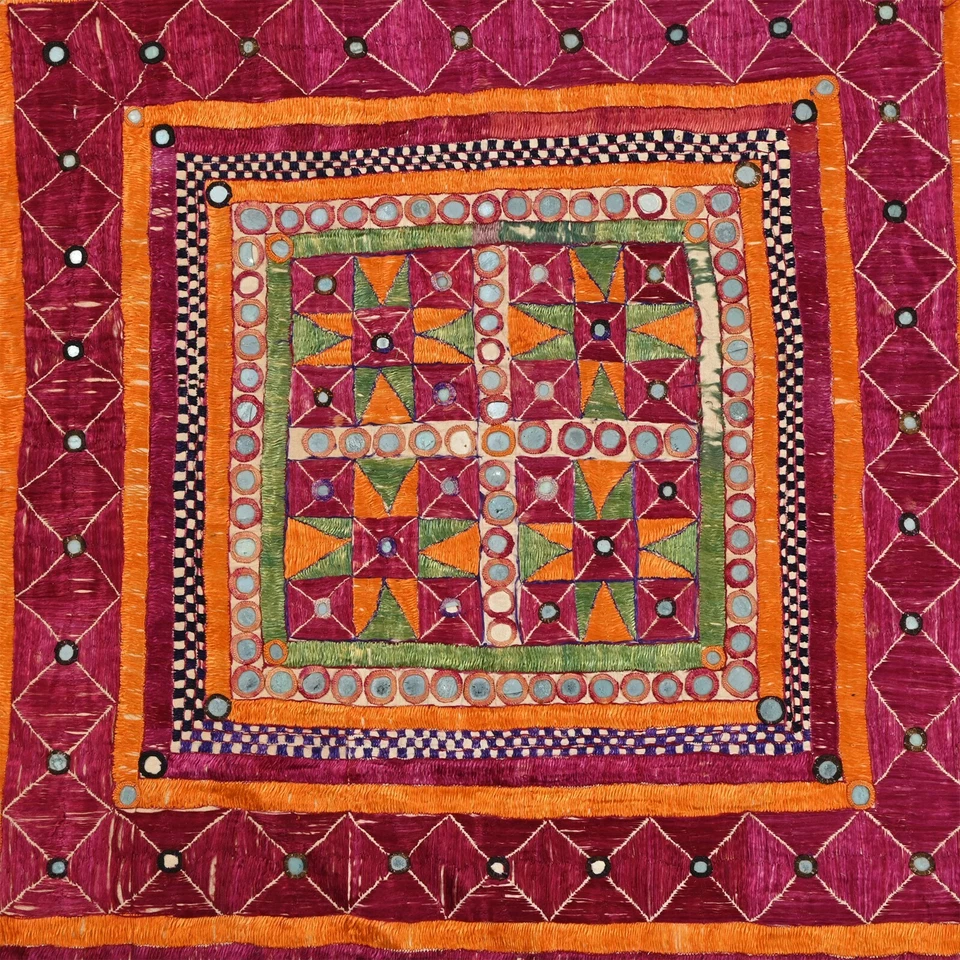 Textil de algodón hecho a mano 70-80 años, textil Gujrati ecológico, tapiz Foto 4 de 4