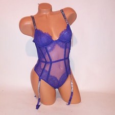 Victoria Secret Lingerie Teddy One Piece Bodysuit Purple Shine Strap Garter Stra