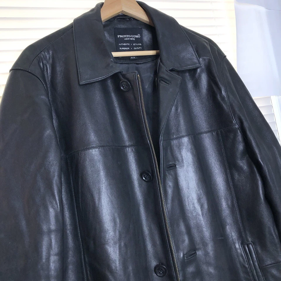 Pronto Uomo Hombres Negro Genuino Piel de Cordero Suave Chaqueta S/P Abrigo Motocicleta Foto 3 de 4