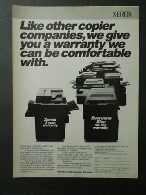 1989 XEROX COPIERS Magazine Ad - A Warranty To Be Comfortable With.