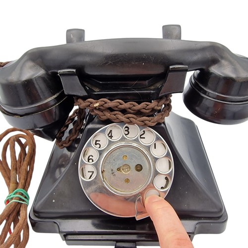 Vintage GPO 1/232 Bakelite Telephone Pyramid Rotary Dial Braided Handset Phone - Picture 3 of 17