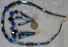 Nice Necklace Earrings Set Faceted Blue Glass Beads 16