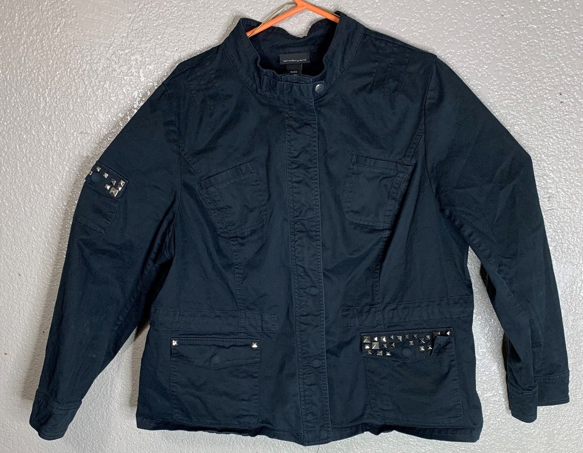 Lane Bryant Black Studded Jean Jacket Coat Women's 18/20 Zip Button  Closure
