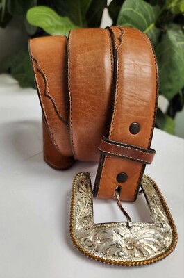 Tony Lama Leather Belt 40 USA w/ Montana Silversmiths  display picture 3
