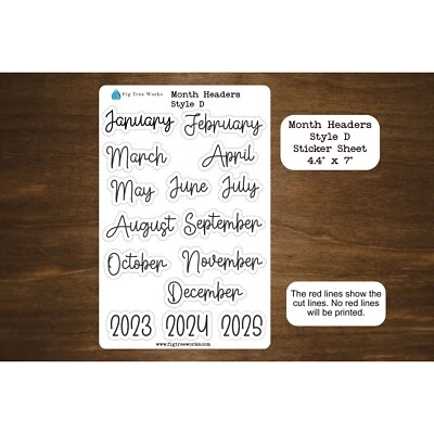 FIG TREE WORKS Month Header Planner Stickers | Month Names Sticker | Style D