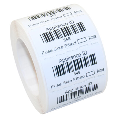 Rolle mit 1000 x PAT Test Asset Barcode Etiketten - nummeriert 1-1000