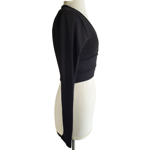 Zenana Wrap Crop Top Donna Ballet Core Manica Lunga Nero Corpetto Incrociato S M - Foto 3 di 5