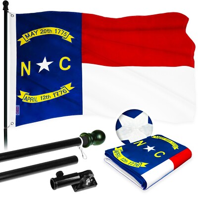 G128 5 Ft Flagpole (Black) & North Carolina Flag 2.5x4 Ft Embroidered 300D Poly