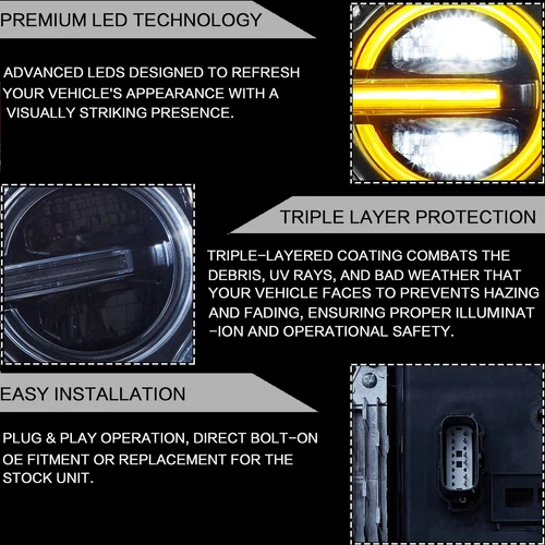 VLAND FULL LED Headlights For Ford Bronco 2020-2023 Front Lamps Yellow LED DRL - Picture 4 of 13