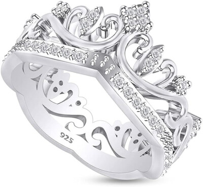 Princess Crown Engagement Ring 925 Sterling Silver Round Cut Cubic ...