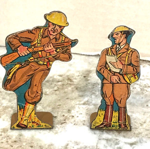 VTG WWI 2 Tin Soldiers 30s MAR MARX Lithograph Infantry Charging #15 Colonel #75