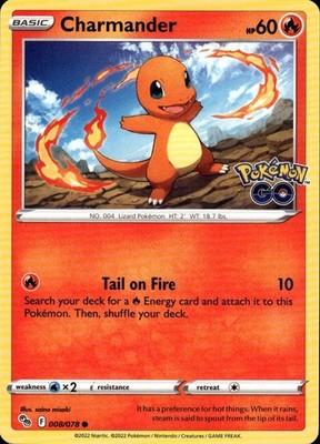 Charmander Common Pokemon GO 008/078 Fire Pokemon Card