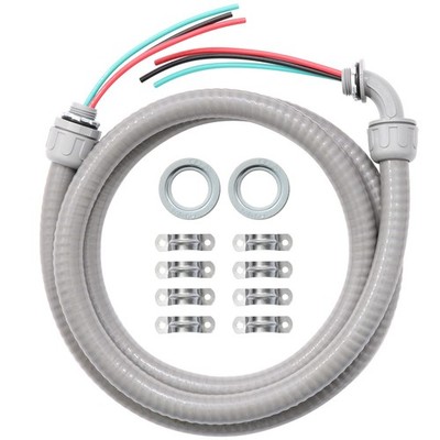 Power Whip Assembly Kit 1/2 X 10ft Nonmetallic Liquid Tight With 10 Gauge Wire