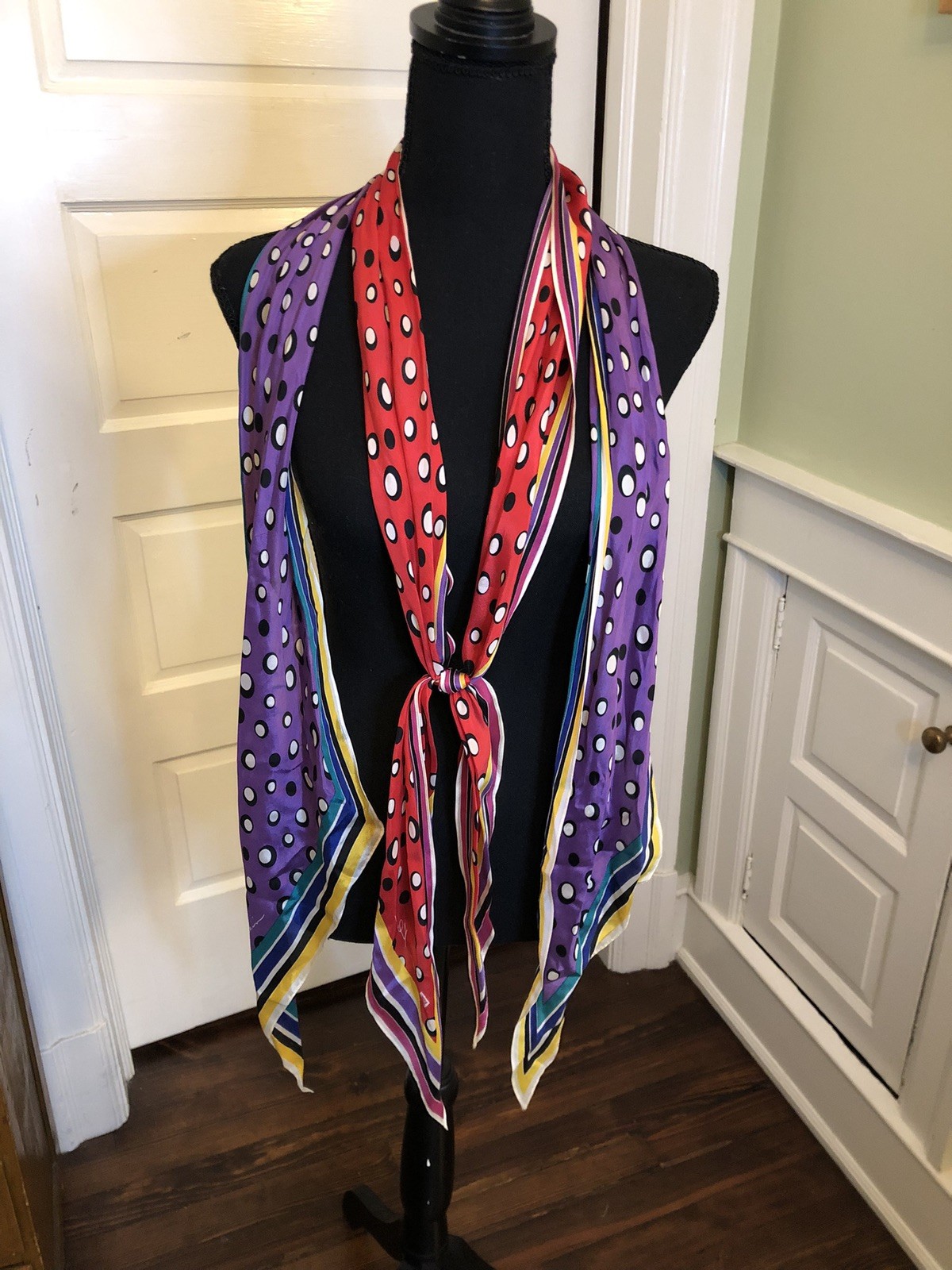 Two Anne Klein Silk Dotted Rectangular Angled Sca… - image 1