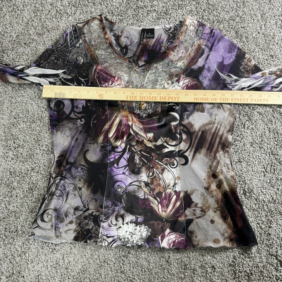 VTG Womens Shirt XL Scoop Neck Hanky Flare Sleeve Beaded Boho Fairy Romantic - Image 4 of 4