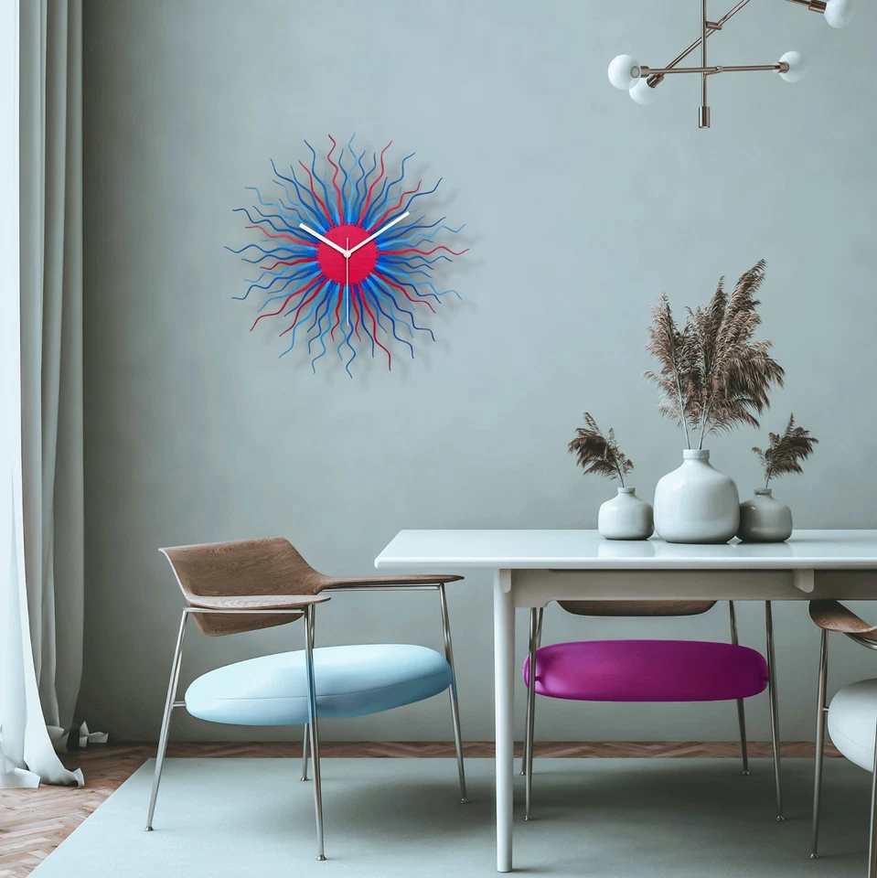 Starburst shape blue / pink wall clock with noiseless movement - Medusa blue - Image 4 of 4