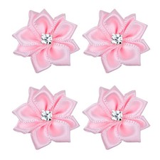 60 PCS Pink Satin Ribbon Flowers Bows Rose Rhinestone Applique 1.1 Inch