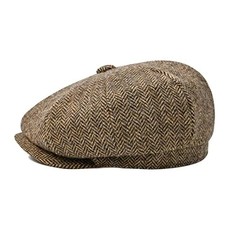 Men's 8 Panel Wool Blend Newsboy Flat Cap 7 3/8 Herringbone Light Khaki
